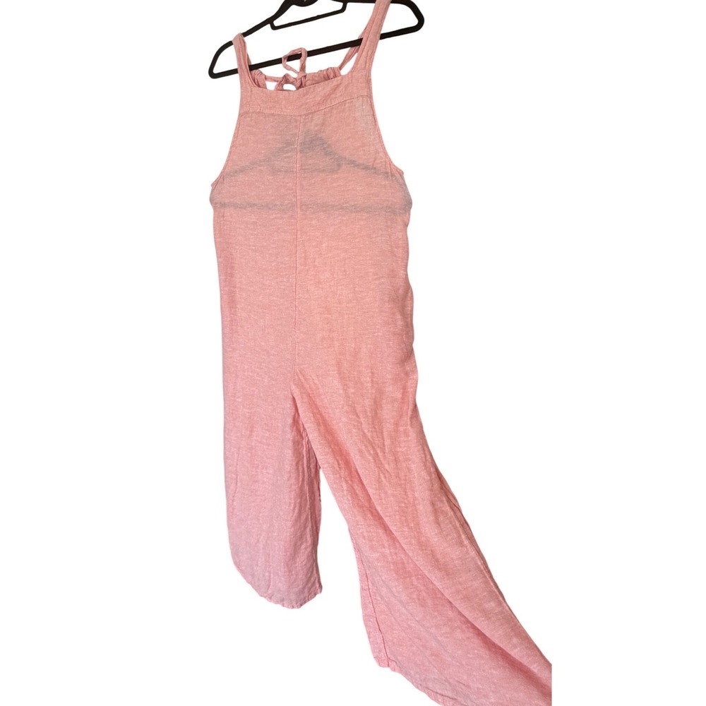 Haute Hippie Style Coral Pink Linen Blend Wide Leg Crop Jumpsuit Sz M Minimalist - Picture 11 of 13